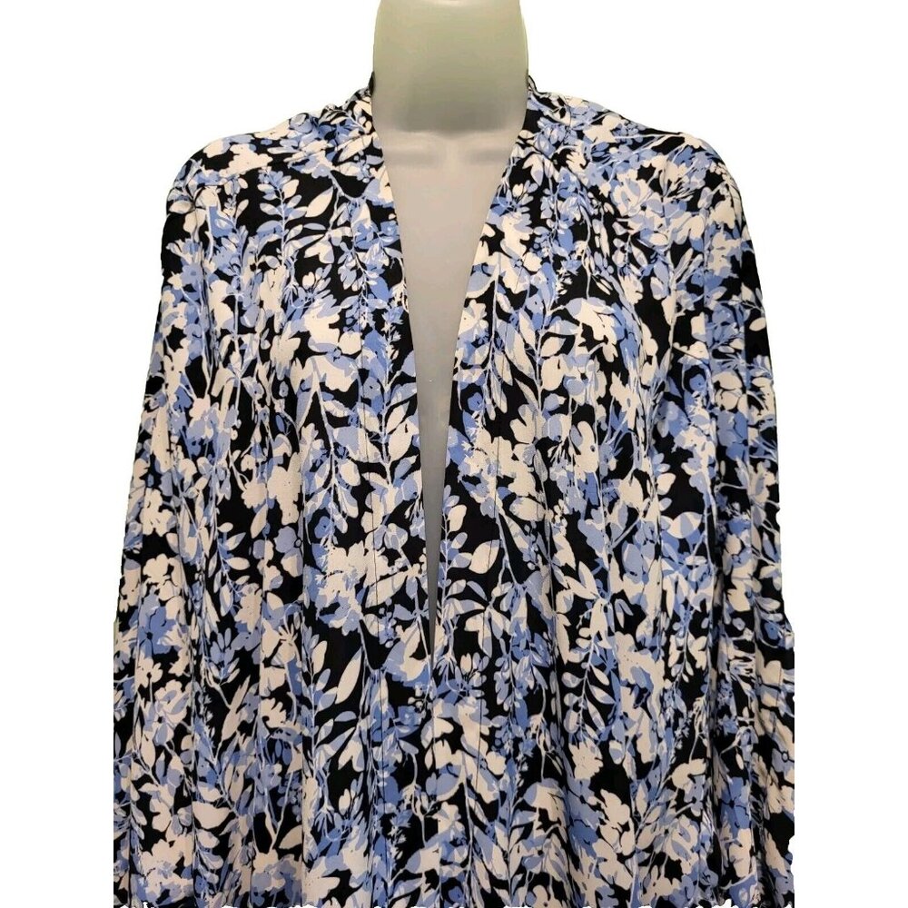 Lane Bryant Blue Floral Short Dolman Sleeve Semi Sheer Kimono Topper Sz 26/28 - Picture 2 of 6